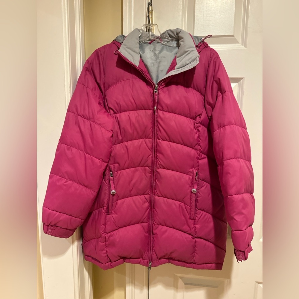 L.L.Bean Women’s Goose Down Long Puffer Coat Size M Pink Hooded Winter Jacket